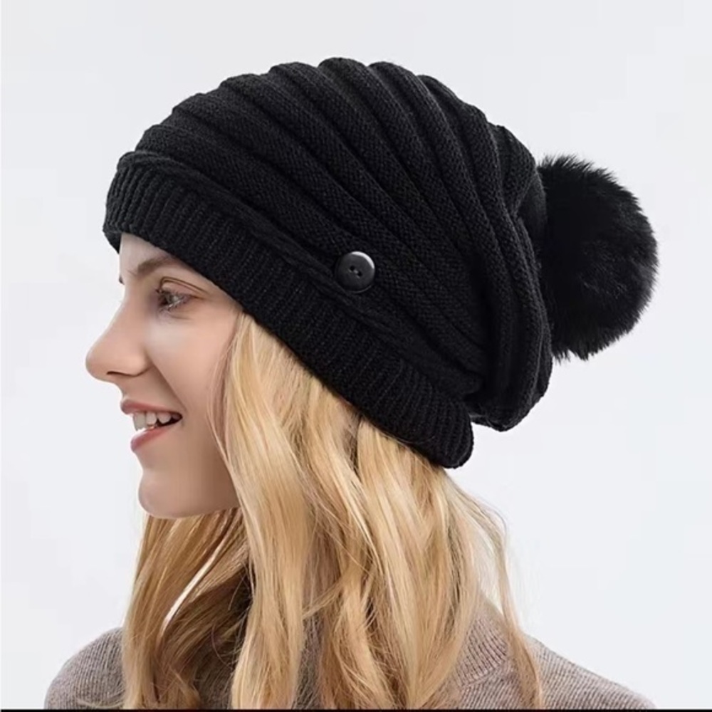 New Women's Knitted Slouchy Baggy w. Pompom Beanie Hat G19